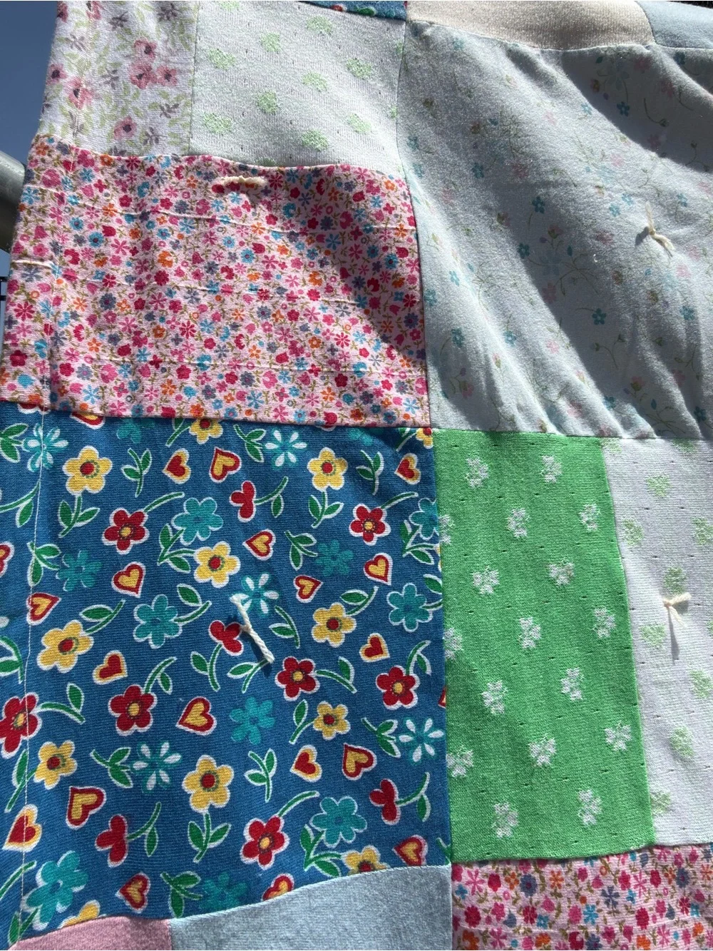 Pastel Patchwork Quilt in Pink, Green, Lavender, White - Charming Floral Squares